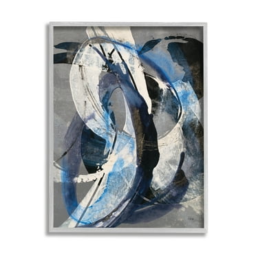Stupell Industries Aquatic Themed Fluid Abstraction White Blue Paint Swirls Painting Framed Art Print Wall Art, 24x30, By K. Nari