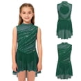thumbnail image 2 of Aislor Girls Lyrical Dance Mock Neck Ruched Ballet Skirted Leotard Ballerina Ice Skating Dress Dark Green 10, 2 of 7