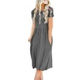 thumbnail image 2 of Electronicheart Robe Couleur Unie Vêtements d'Été pour Femmes Robe à Manches Courtes avec Poches, Noir, L Gris S, 2 of 4