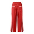 thumbnail image 5 of Dpytoraw Women's Baggy Wide Leg Pants Casual Drawstring Elastic High Waisted Contrast Color Workout Sweatpants Moisture Wicking Casual Pants Women Red XL, 5 of 5