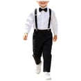thumbnail image 3 of Splozh Baptism Outfit for Boys Fashion, Long Sleeves Shirt Trousers Bow Tie Outfits Sets Weddings Soft Comfortable Breathable,Black,3-4 Years, 3 of 5