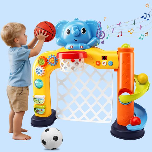 FVLOENG Basketball Hoop Indoor and Soccer Goal Activity Center Toys with Sound and Music for Kids Toddler, Mini Basketball Hoop for Baby Boys & Girls 1 2 3  Year Old Birthday Toys