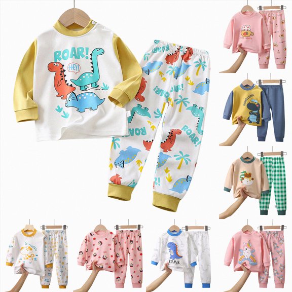 Gubotare Toddler Kids Junior Girls Boys 100% Cotton Dinosaur Mermaid Pajamas Sleepwear Pjs Navy,Size 6-12 Months
