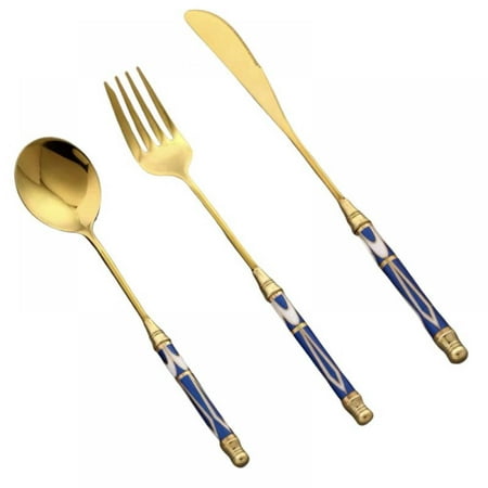 

3 Piece Gold Plated Stainless Steel Flatware Set Golden Silverware Set Golden Cutlery Set Modern Flatware Eating Utensils Set Includes Forks/Spoons/Dinner Knives
