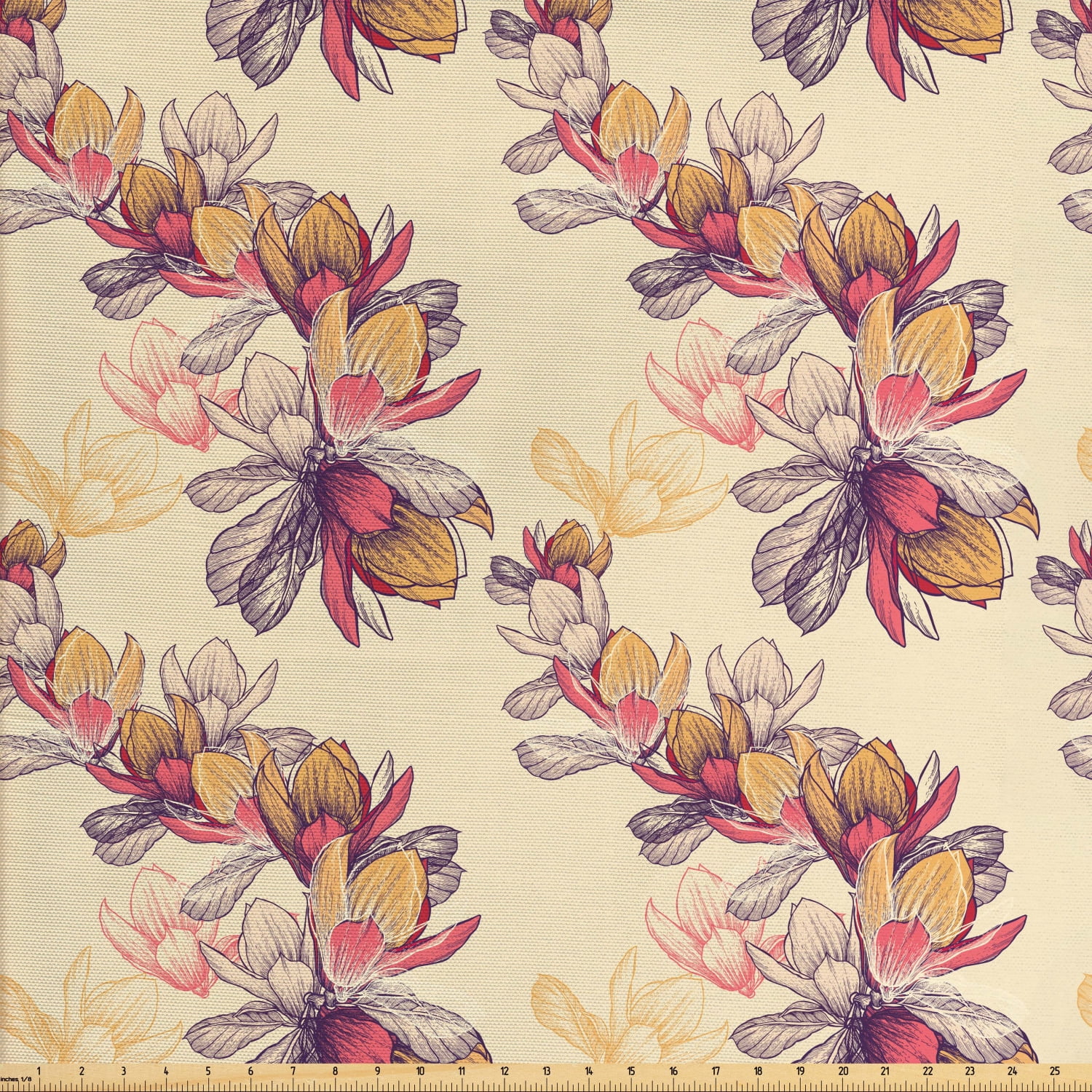 Magnolia Fabric by The Yard, Illustration of Magnolia Flowers Sketch