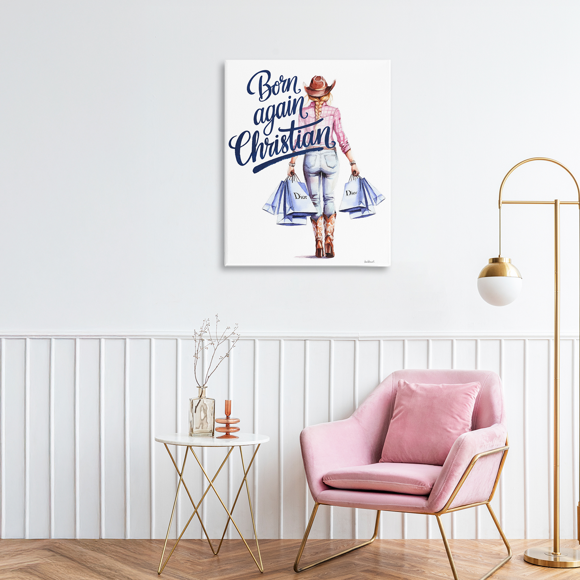 Born Again Christian Cowgirl Canvas Wall Art, design by Amanda Greenwood