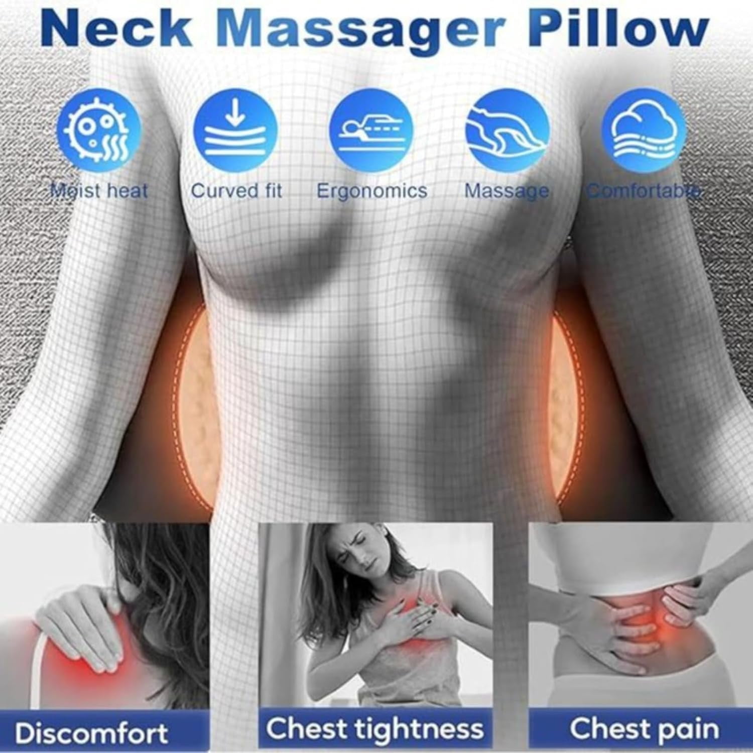 Triple Fusion Back Massager, 3-in-1 with Electric Traction, Heat & Vibration for Neck, Shoulder & Lower Back Pain Relief, Ergonomic Spine Support