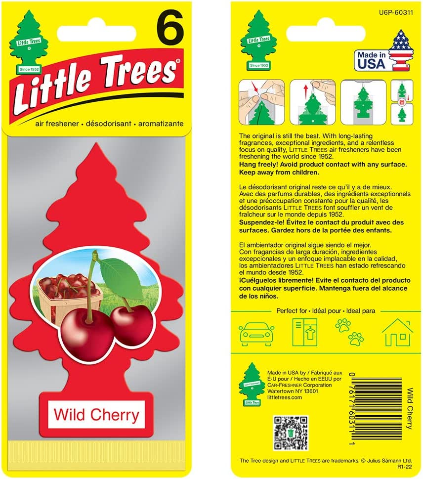 LITTLE TREES Air Fresheners Car Air Freshener. Hanging Tree Provides Long Lasting Scent for Auto or Home. Wild Cherry, 24 Air Fresheners