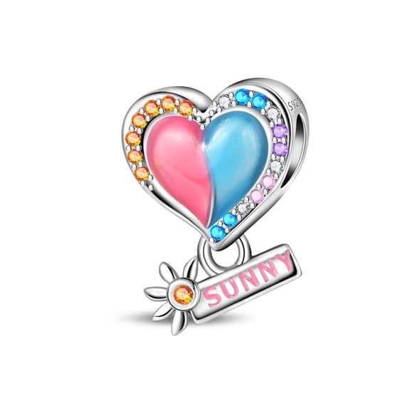 KUNSIR Summer 925 Sterling Silver Bracelet Charm Sunny Heart Beads CZ Gift Party