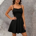 thumbnail image 4 of Aimik Women's Corset Mini Dress Summer Spaghetti Strap Ruched Front Solid Mini Skater Dress A-Line Flowy Short Dress, 4 of 6