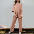 thumbnail image 2 of Summer Pajamas for Women Set – Lightweight Cotton Loungewear, Cozy Sleepwear for Hot Nights Women 2 Piece Casual Short Sleeve Pullover Top And Wide Leg Pants Casual Suit Sportswear, 2 of 5