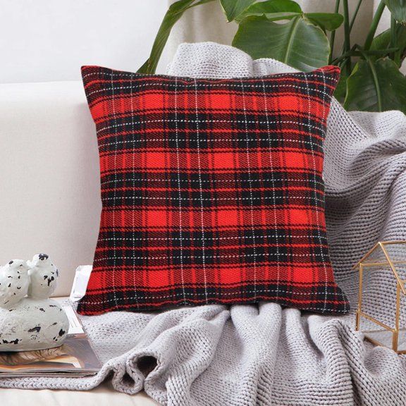 Xecvkr Throw Pillow Cover Outdoor Cushion Plaid Check Red White Nylon Spandex Tartan Linen Couch Bed Decor 17.71in 1pc