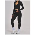 thumbnail image 3 of PISONIC Workout Sets for Women 3 Piece Long Sleeve Zip Up Jacket, V-neck Cami Tank Top, High Waisted Leggings Gym Athletic Sets, 3 of 6