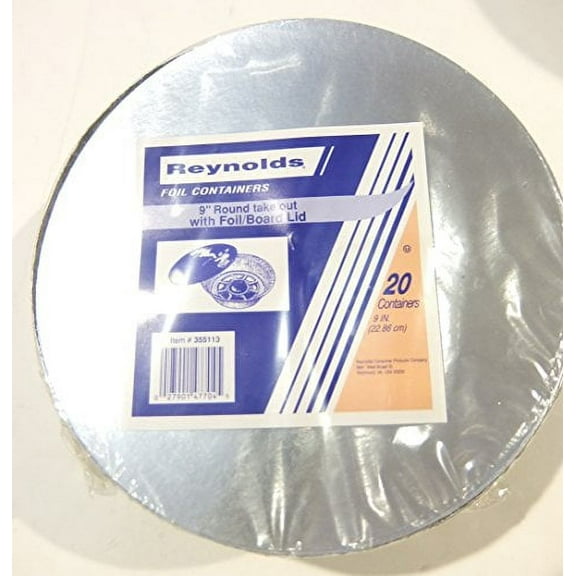 Reynolds 9" Round Take Out Foil Storage Container with Foil/Board Lid, Set of 20