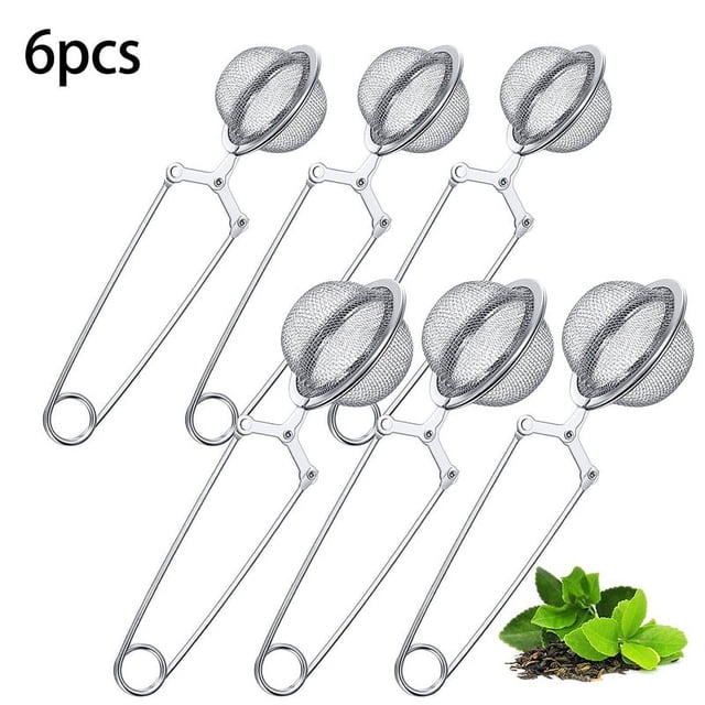 6 piezas de infusor de té de hojas sueltas, colador de bolas a presión, cuchara de acero inoxidable, filtro de infusión con mango