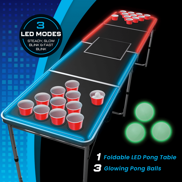 LED Pong Table, Portable Party Game Set, 27-Inch Height, by