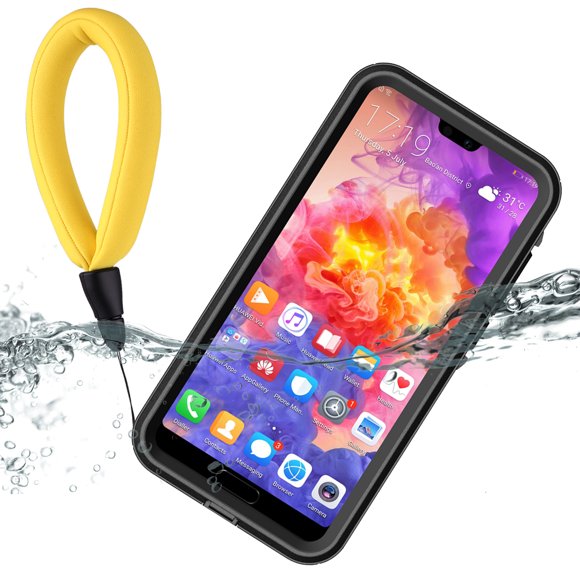 Chainplus For Huawei P20 Pro Waterproof Case 360 Degree Waterproof Dustproof Case Cover Dots Pattern Protective Shell with Buoyancy Lanyard (Black)