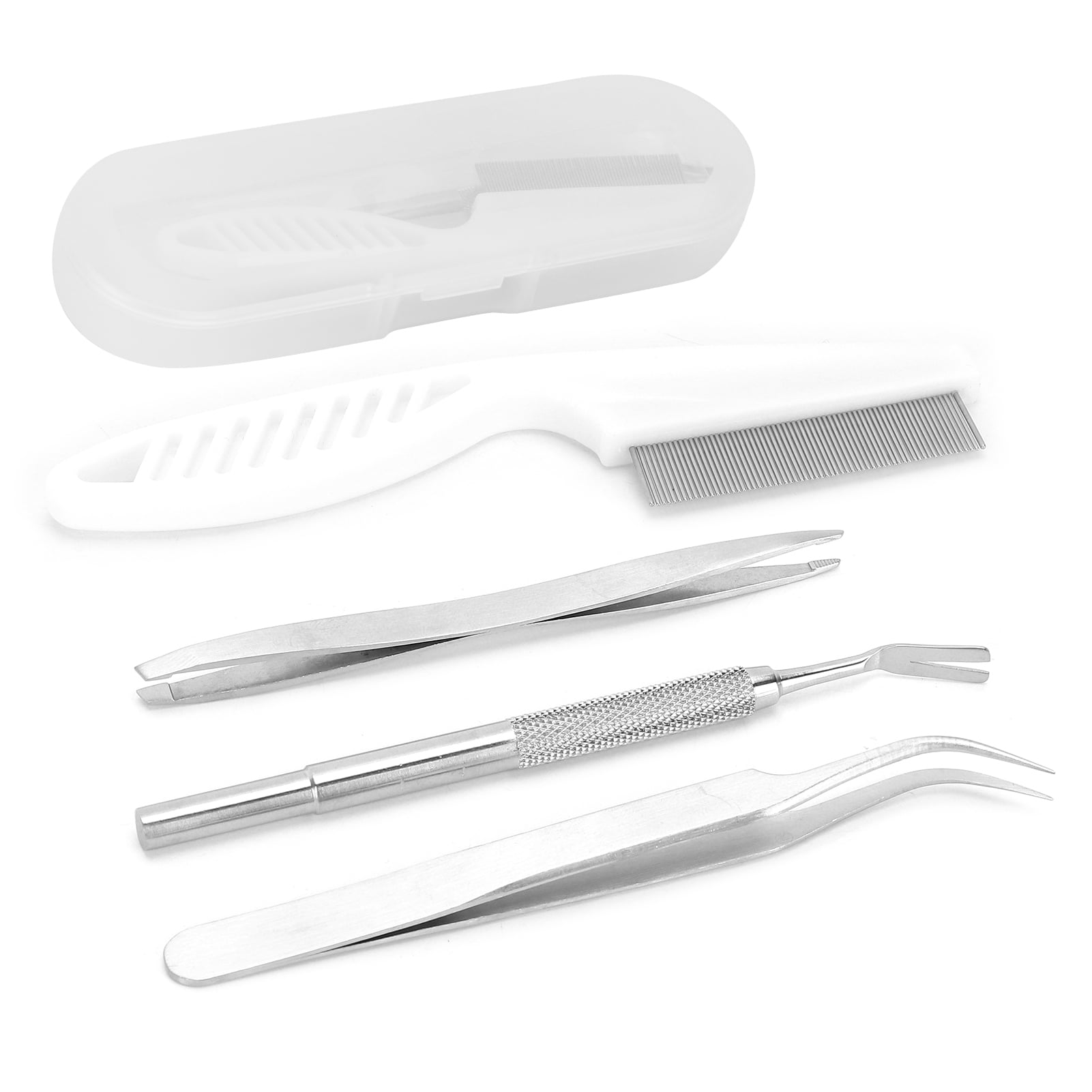 Riousery Tick Remover Set 5-Piece Stainless Steel Tweezers Comb Clip Kit for Pet Cats and Dogs Cleaning - 7.08 inches / 18 cm