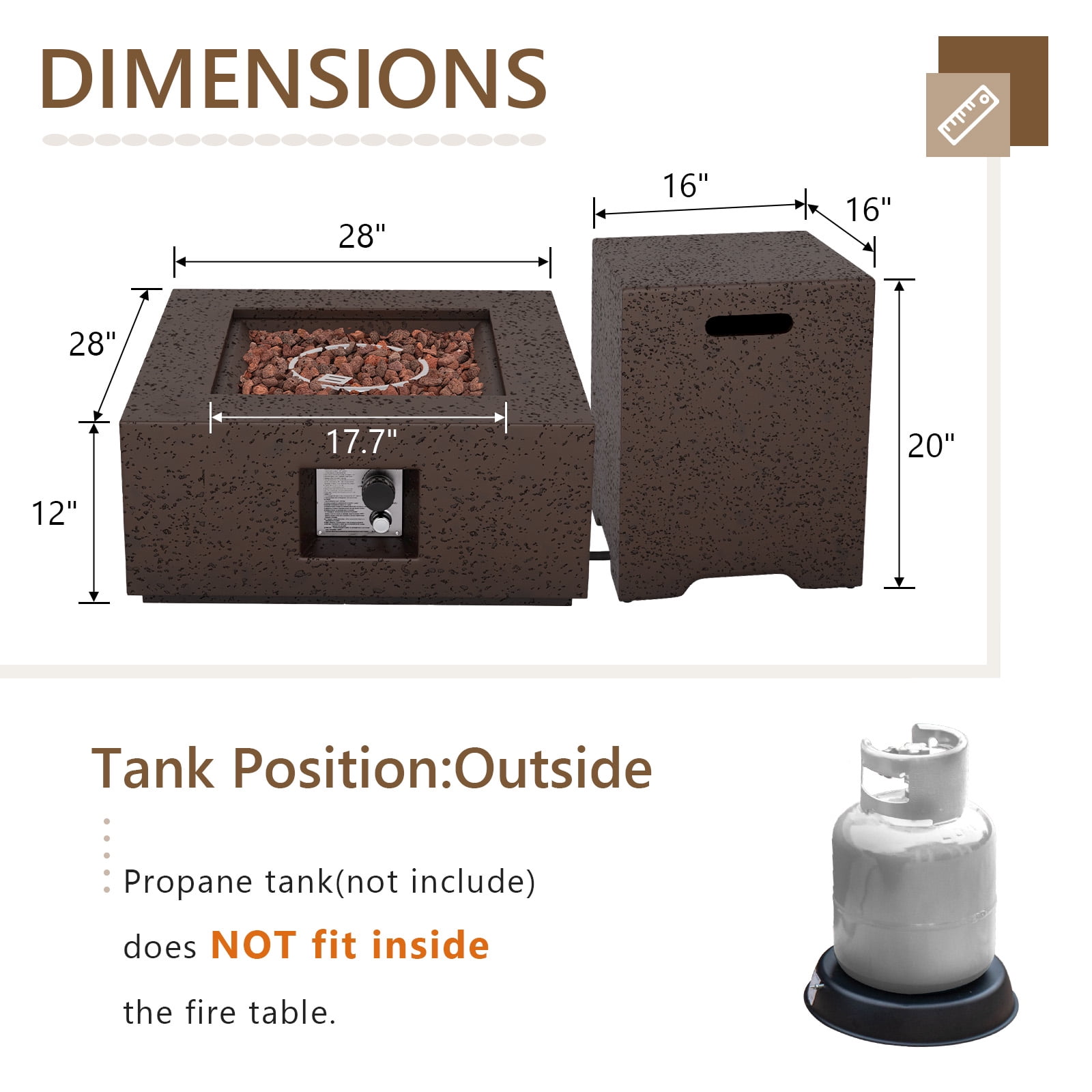 COSIEST 28" Square Fire Pit Coffee Table,40,000 BTU High Heat,Portable Patio Heater w/Lava Rocks & Tank Cover