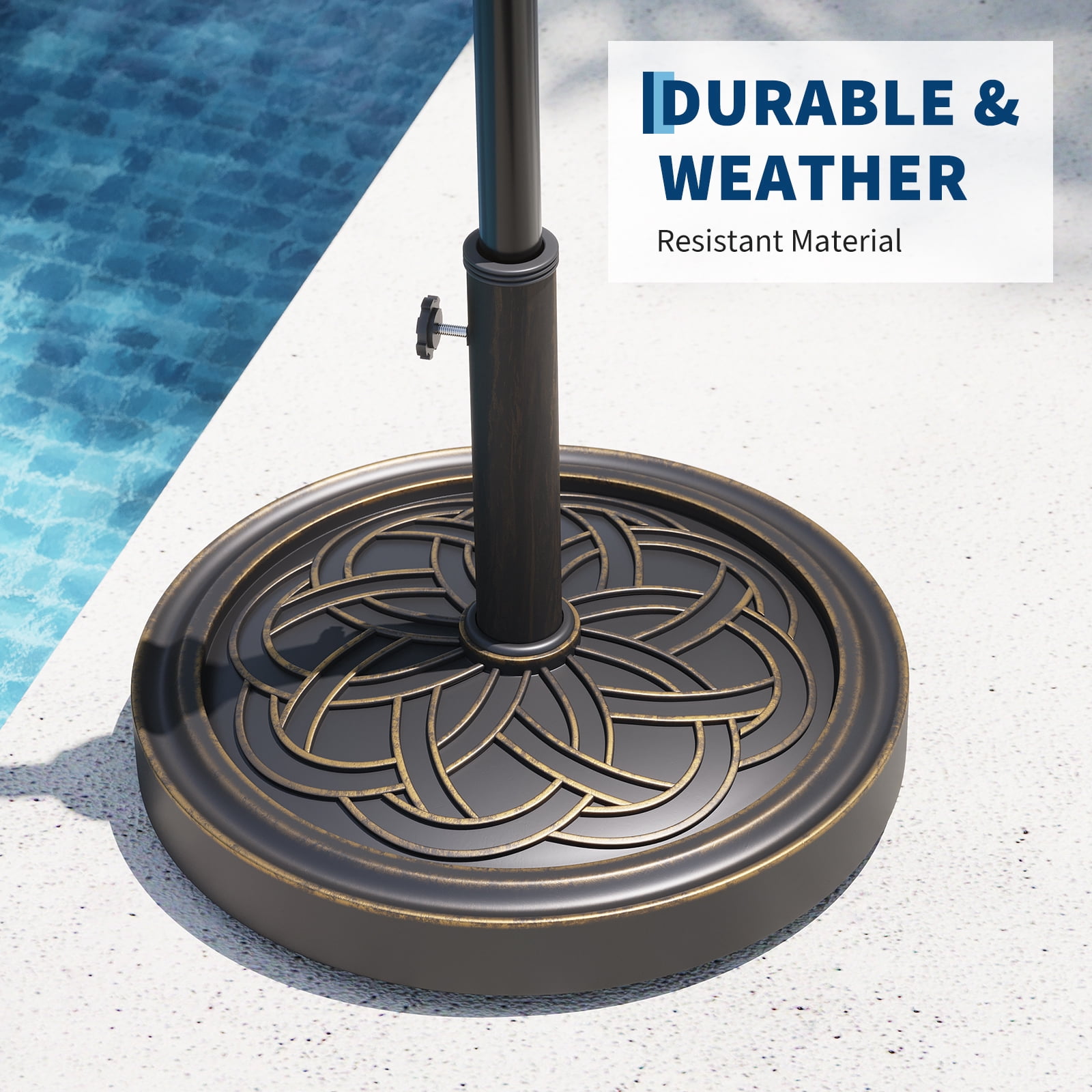 Heavy Duty Round Patio Umbrella Base Stand ,20" 26.5LB Heavy Weight Stand with Adjustable Pole Adapters Fits 1.5"-2.1" Poles for 7.5-11FT Umbrellas