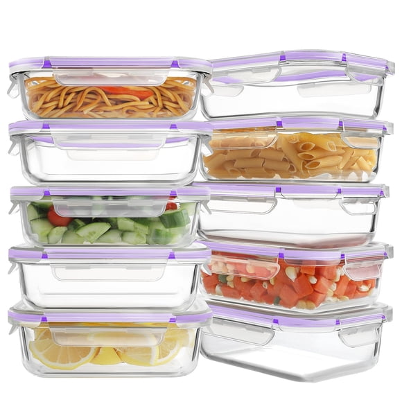 Recipientes de vidrio para preparación de comidas HOMBERKING 630 ml (paquete de 10), color morado