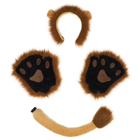 Lion Faux Fur Ear Headband with Long Tail Paws Costume Set, Anime Lion Suit,Halloween Beast Fursuit Lion Cosplay Outfit