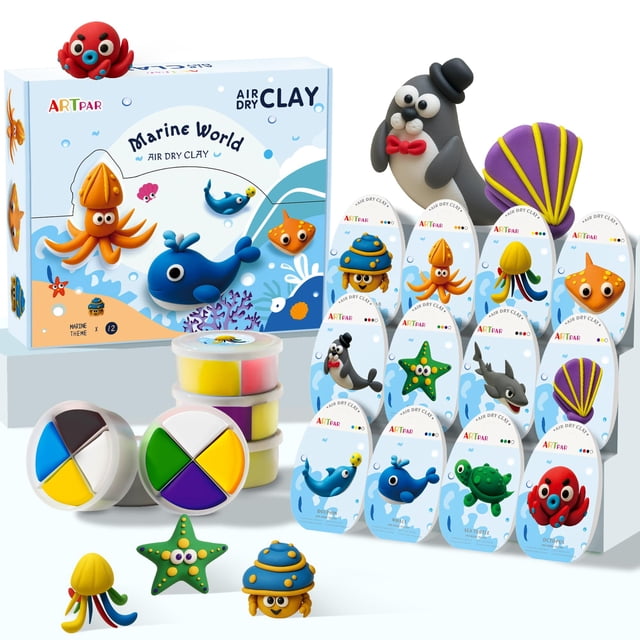 Kit de plastilina para modelar ARTPAR de secado al aire para niños con 12 animales marinos