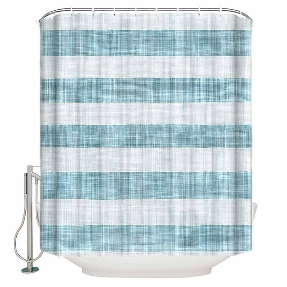Sky Blue Linen Stripes Shower Curtain Set ，Waterproof Fabric Shower Curtains Vintage Country Shower Curtains for Bathroom,Bathroom Decor 54x"78"