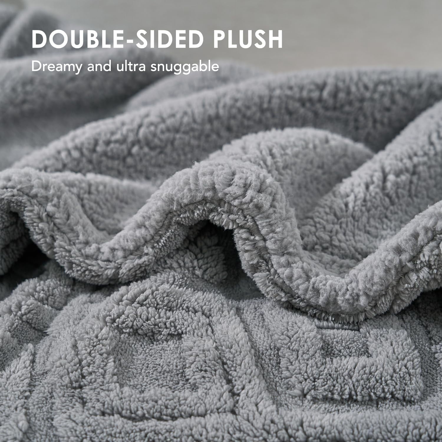 EVERGRACE Jacquard Boho Sherpa Fleece Throw Blanket for Couch, Super Soft Cozy Fuzzy Plush Blankets for Winter, Reversible Thick Warm Blanket for Bed, Sofa, Living Room, Grey, 90'' x 90''