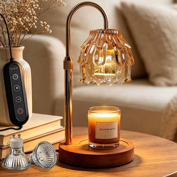 HIDAWN Candle Warmer Lamp with Timer Dimmable,Adjustable Height,Electric Flameless Wax Melter for Jar Candles with 2 Bulbs for Women Mom, House Warming Gifts New Home Decor(Candle Not Included)