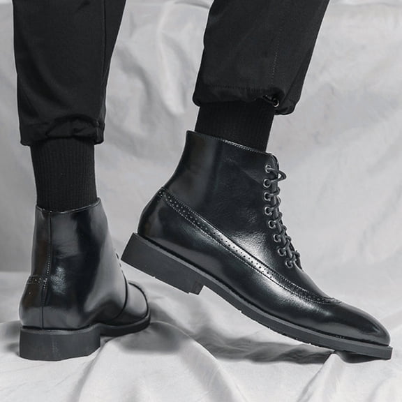 AUDeals Men's Leather Brogue Boots, Lace Up Dress Oxford Shoes with Non Slip Comfort for Formal and Daily Wear (Black, 9.5)