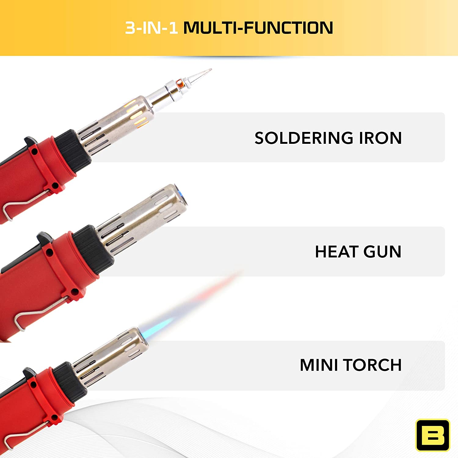 Berkling Premium Butane Soldering Iron - Portable Cordless Welding Micro Solder Torch Heat Gun, 3 Pro Grade Tips, 15g 60/40 Rosin Core Solder Wire, Mini Wrench, Sponge