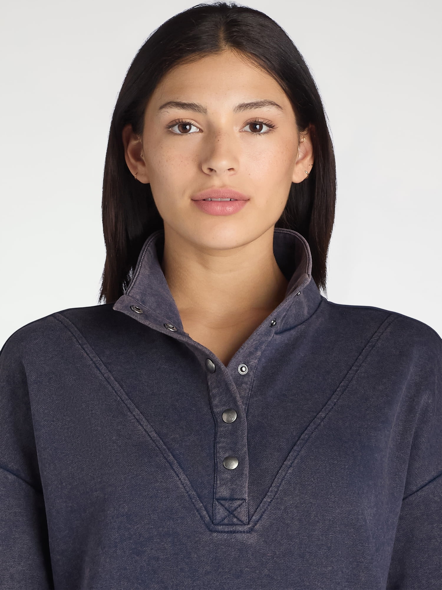 Time and Tru Women's Mock Neck Henley Pullover Sweatshirt, Sizes XS-XXXL