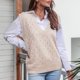 thumbnail image 2 of Gibobby Suéter de invierno para mujer, Chaleco de suéter para mujer, de gran tamaño, cuello en V, sin mangas, suéter de punto suave(Beige,M), 2 of 5