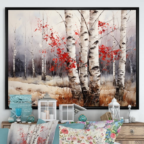 Designart "Winter Contrast Birch Woods III" Tree Birch Floater Framed Wall Decor