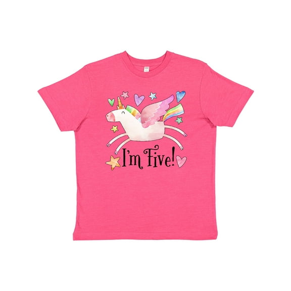 Inktastic I'm 5 Cute Rainbow Unicorn with Stars and Hearts Youth T-Shirt