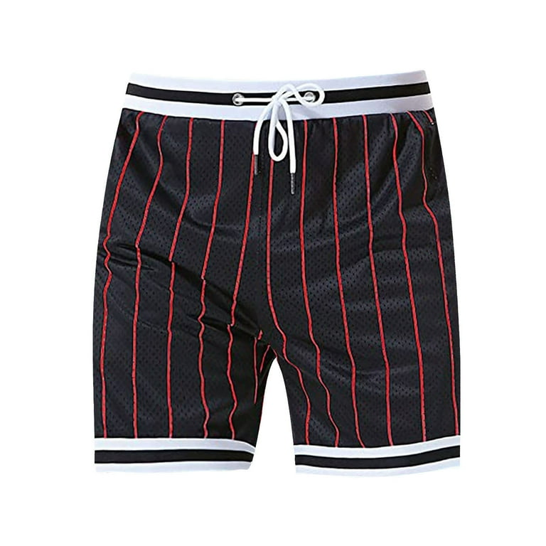 red shorts male casual mid waist shorts pant solid splice pocket drawstring  knee length shorts