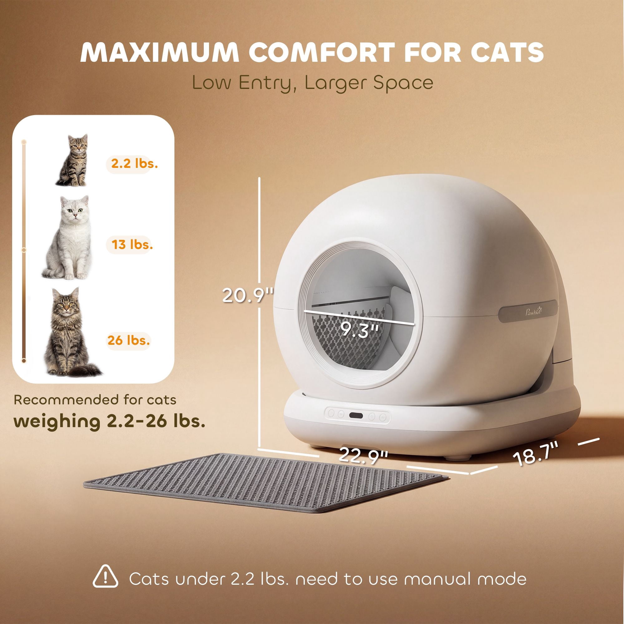 Dranite 72L Auto Litter Box, App, Odor & Noise Control, Sensors, Gel
