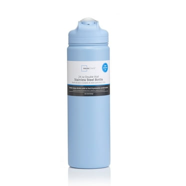 Mainstays 24 fl oz Blue Essence Solid Print Insulated Stainless Steel Water Bottle with Flip-Top Lid