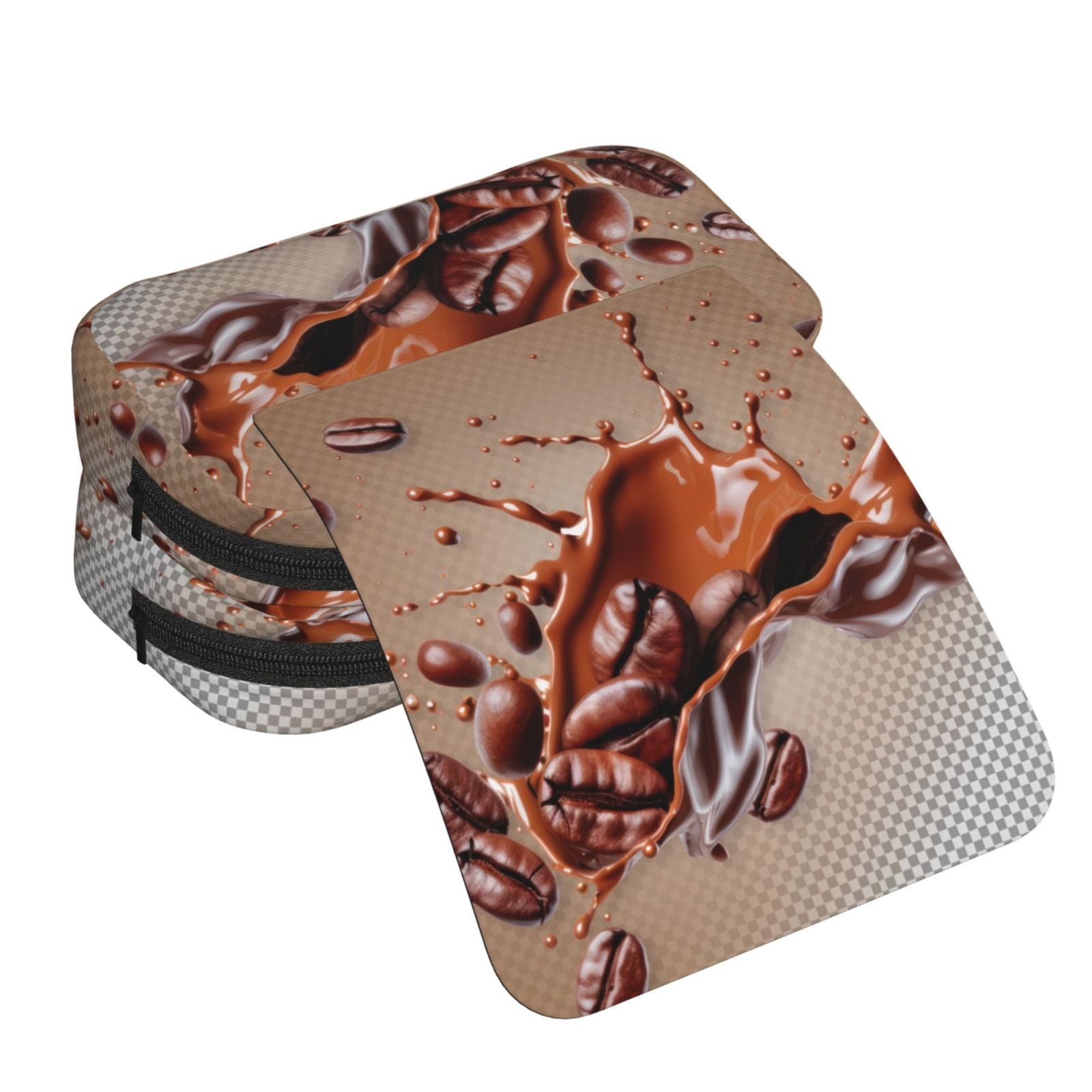 Rateoe Coffee Beans Chocolate Splash Pattern Double Clamshell Pen Case, Storage Organizer with Two Zipper Compartments– Holds Up to 50 Pencils & Pens