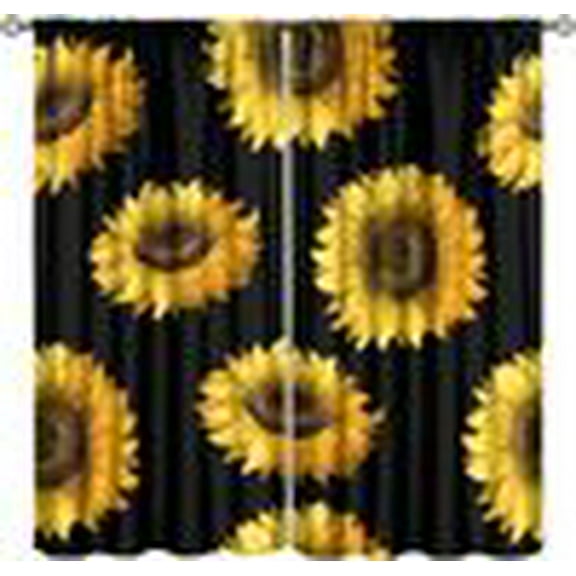Sunflower Blackout Curtains Beautiful Flowers Yellow Black Rustic Nature Bedroom Living Room Kitchen Rod Pocket Decoration Window Drapes 2 Panels W21xL63in