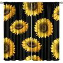 Sunflower Blackout Curtains Beautiful Flowers Yellow Black Rustic Nature Bedroom Living Room Kitchen Rod Pocket Decoration Window Drapes 2 Panels W21xL63in