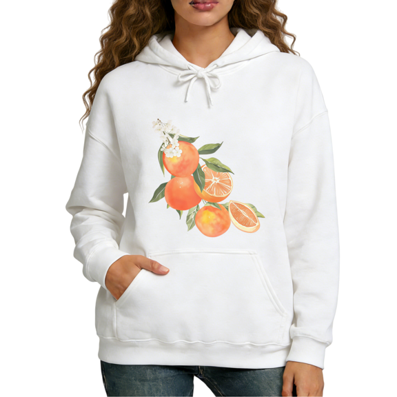 Orange Citrus Floral Print hoodie Graphic Sweatshirt Women Garden Outfit White S 2XL Tops