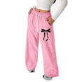 thumbnail image 2 of WAYUTE Girls Bow Tie Joggers Lightweight Straight Leg Sweatpants with Drawstring for Play and Sports Summer Outfits, 2 of 4