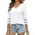 thumbnail image 2 of Ltctricy 3/4 Length Sleeve Womens Tops Trendy V Neck Hollow out Sleeve Loose T Shirts Dressy Casual Tunic Blouses, 2 of 7