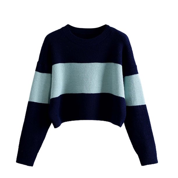 Gibobby Suéter Divertido de Manga Larga con Cuello Rojoondo Camiseta corta informal de manga larga a para mujer (Azul, Unitalla)
