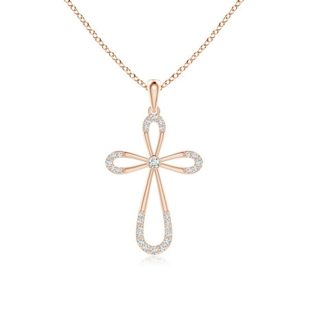 ANGARA Lab Grown Diamond Infinity Bow Cross Pendant with Accent for Women in 14K Rose Gold (Size-2mm| Color-F-G| Clarity-VS) | Anniversary Jewelry Gift for Women | Lab-Grown Diamond Necklace