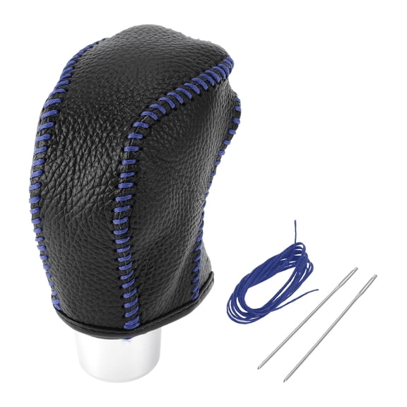 Unique Bargains Gear Shift Knob Cover for Toyota Tacoma 2016-2022 Anti-Slip Pebbled Black Blue Stick Shifting Handle Protector Faux Leather 1 Pc