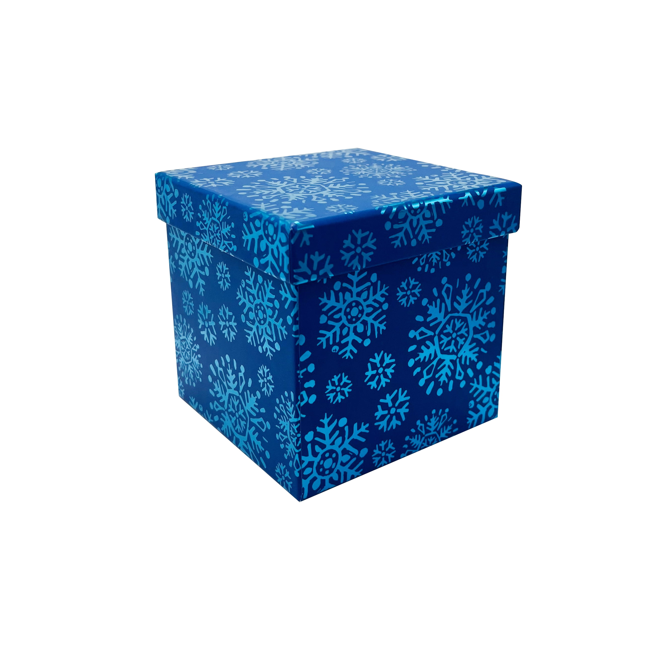 Holiday Time Christmas Gift Square Box, 3 inches, Blue Holo Snowflake