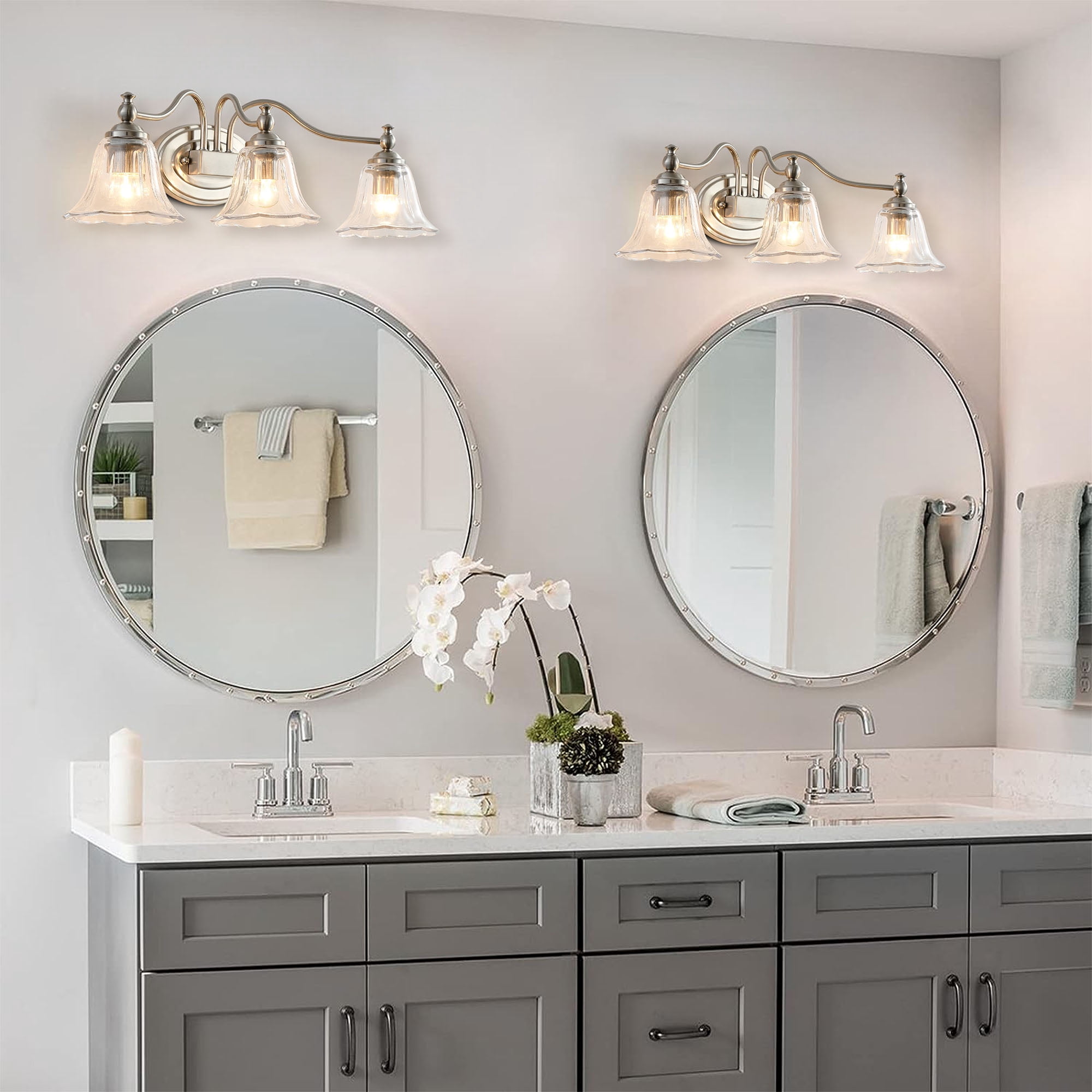 Silver 23 in Modern Bathroom Vanity Light Dimmable LED Light for Bathroom  Living Room Bedroom Light Fixture，Mirror Light with Glass Shade